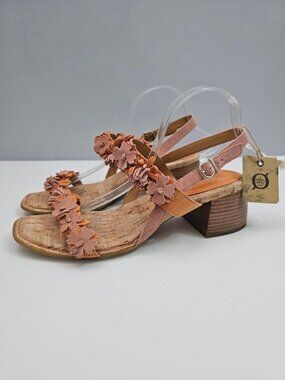 Born Springs Floral Sandal Womens 10 Light Orange Suede Cork Block Heel Artisan